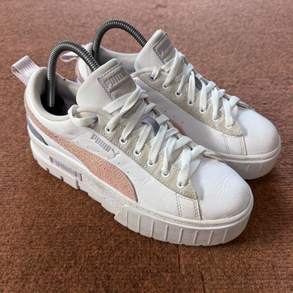 A+ Puma Mayze Classic White Pink Grey Platform Sneakers 387468-04‎ Womens 8.5